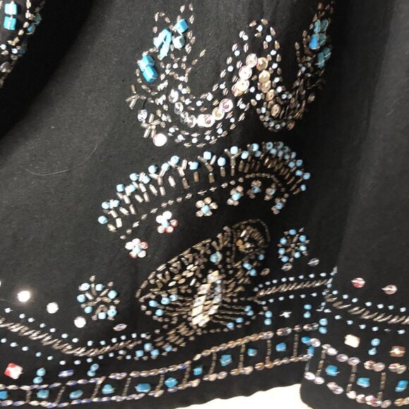 Anthropologie BASIL & MAUDE Women's Black Linen-Blend Hand-Beaded A-Line Skirt 8 - Picture 3 of 9
